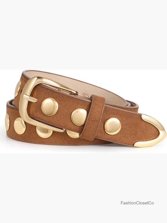 Studded Faux Leather Belt with Gold Buckle Punk Belt for Jeans Dress main image 6
